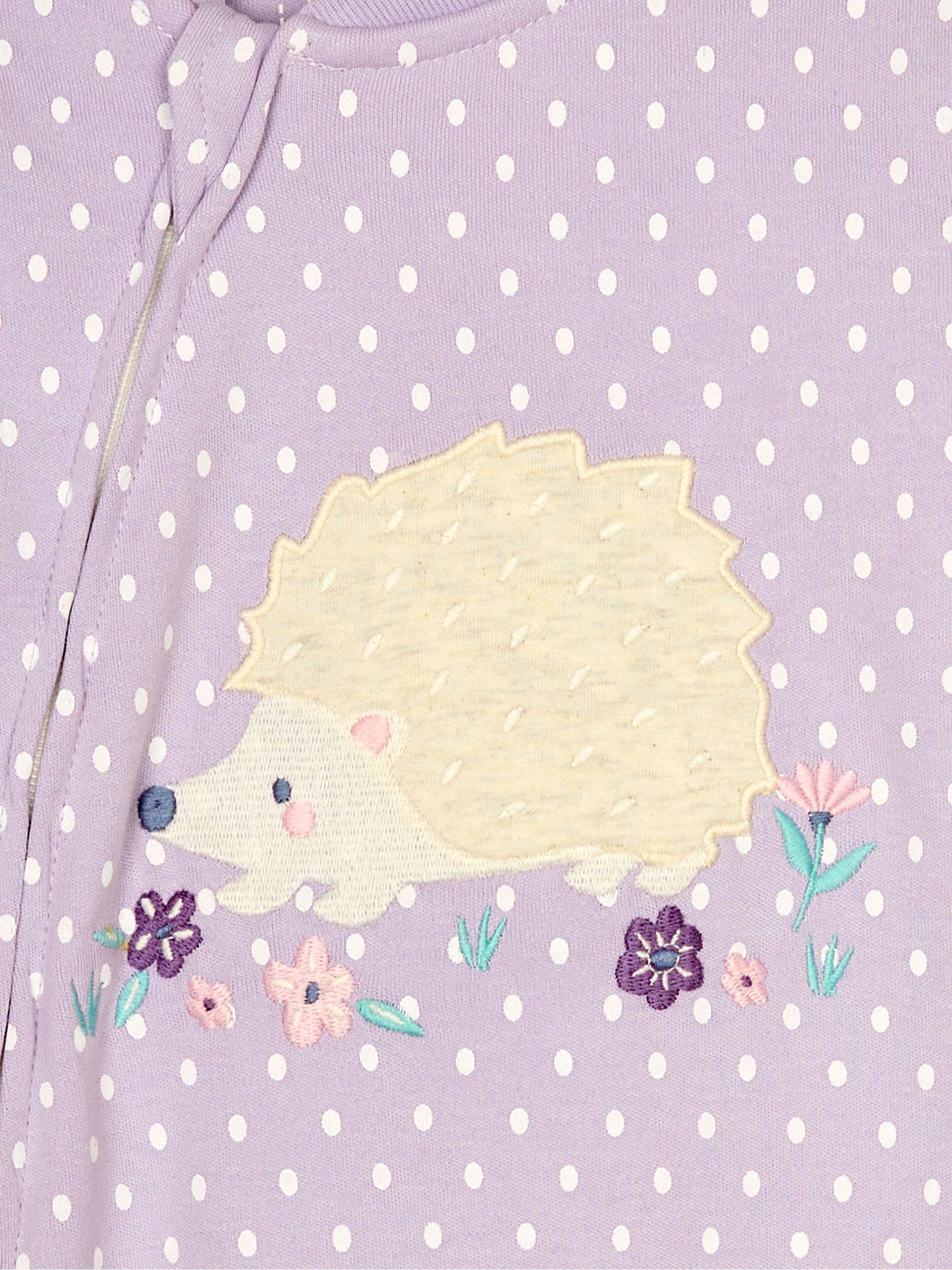 JoJo Maman Bébé Lilac Hedgehog Appliqué Zip Sleepsuit image 6