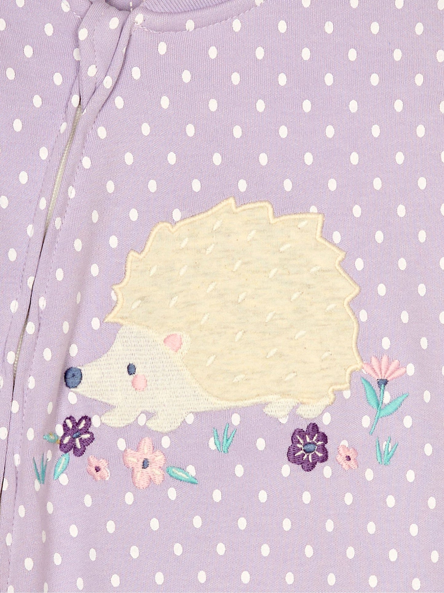 JoJo Maman Bébé Lilac Hedgehog Appliqué Zip Sleepsuit image 6