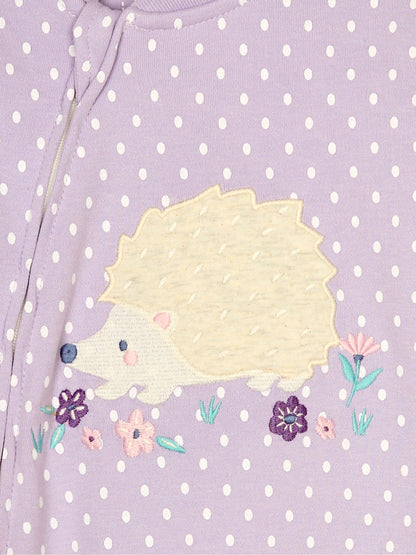 JoJo Maman Bébé Lilac Hedgehog Appliqué Zip Sleepsuit image 6