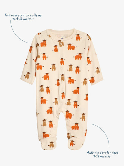 JoJo Maman Bébé Rust Cow Cotton Footed Animal Print Sleepsuits 3-Pack image 3
