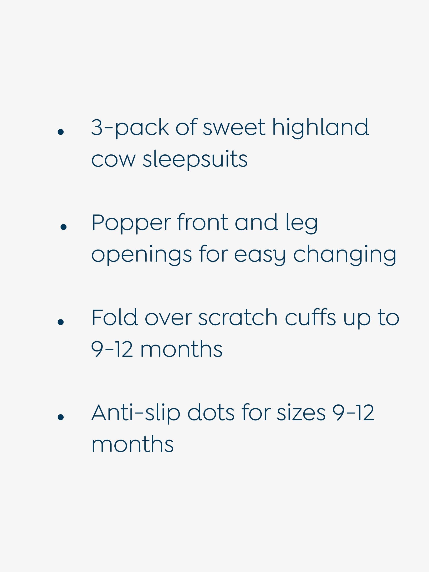 JoJo Maman Bébé Rust Cow Cotton Footed Animal Print Sleepsuits 3-Pack image 4