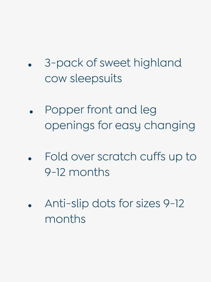 JoJo Maman Bébé Rust Cow Cotton Footed Animal Print Sleepsuits 3-Pack image 4