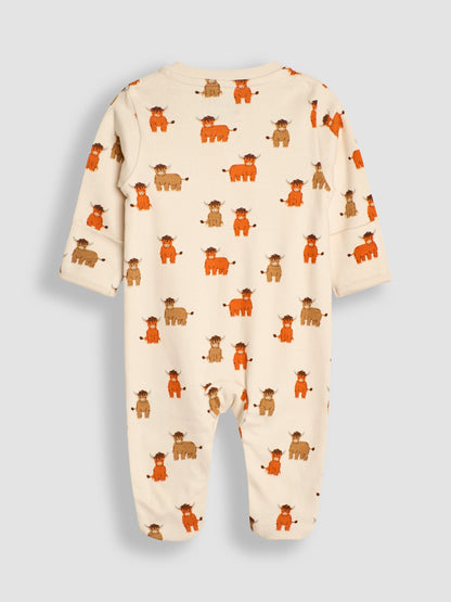JoJo Maman Bébé Rust Cow Cotton Footed Animal Print Sleepsuits 3-Pack image 5