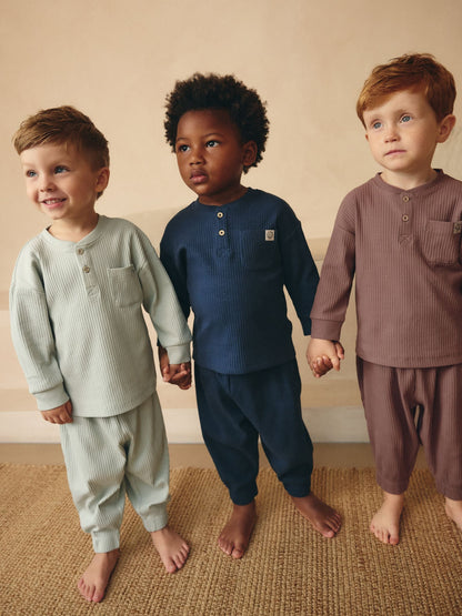 Navy/Camel Plain Relaxed Fit Pyjamas 3 Pack (9mths-12yrs)