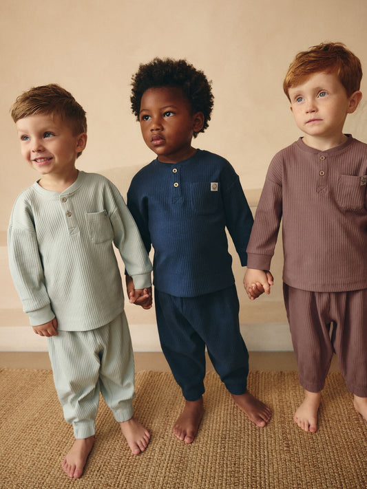 Navy/Camel Plain Relaxed Fit Pyjamas 3 Pack (9mths-12yrs)