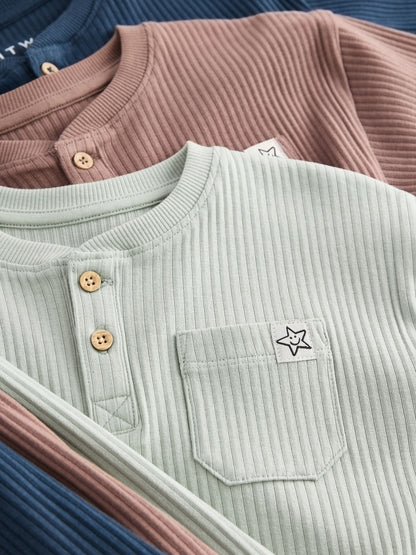 Navy/Camel Plain Relaxed Fit Pyjamas 3 Pack (9mths-12yrs)