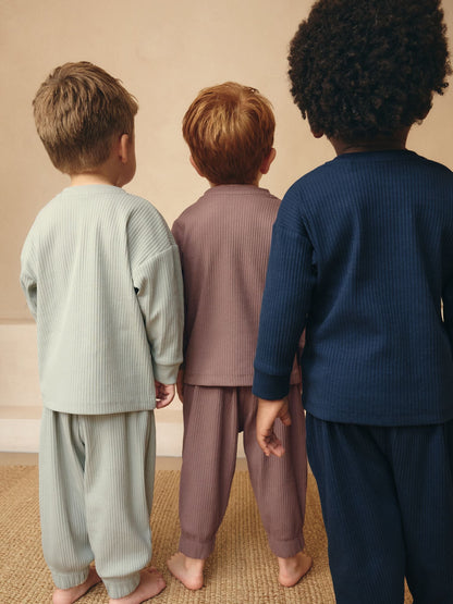 Navy/Camel Plain Relaxed Fit Pyjamas 3 Pack (9mths-12yrs)