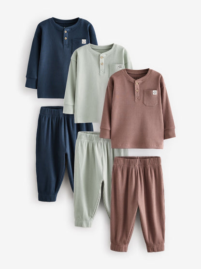 Navy/Camel Plain Relaxed Fit Pyjamas 3 Pack (9mths-12yrs)