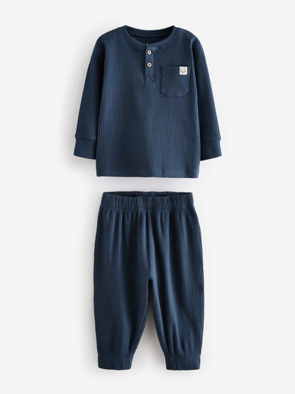 Navy/Camel Plain Relaxed Fit Pyjamas 3 Pack (9mths-12yrs)