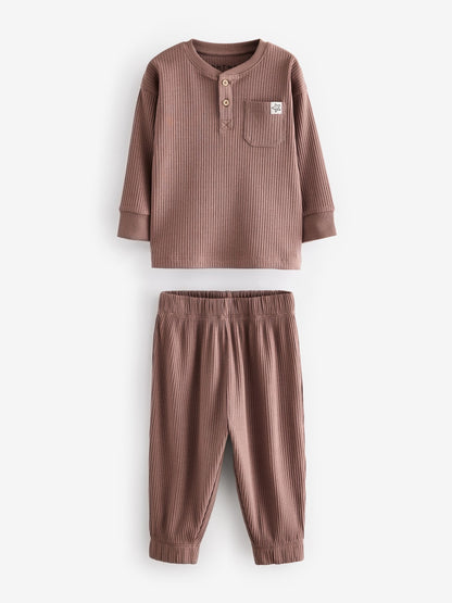 Navy/Camel Plain Relaxed Fit Pyjamas 3 Pack (9mths-12yrs)