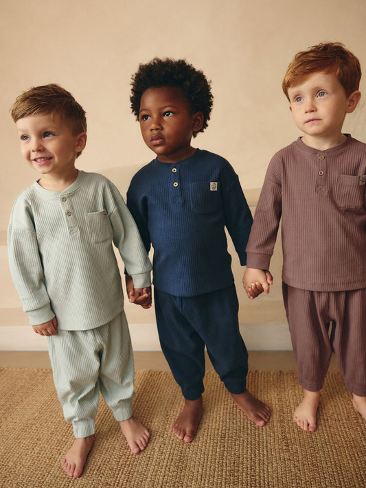 Navy/Camel Plain Relaxed Fit Pyjamas 3 Pack (9mths-12yrs) image 1
