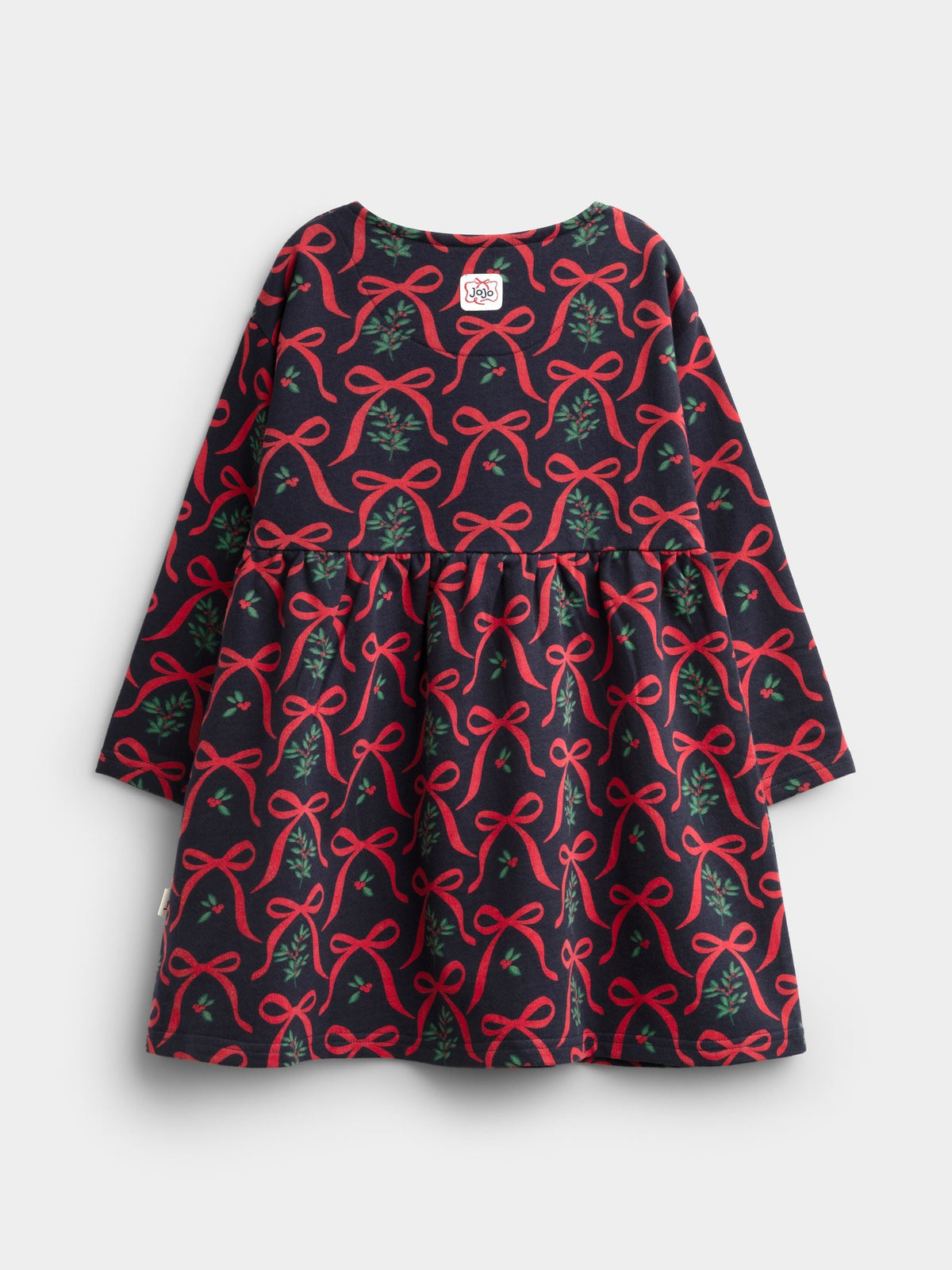 JoJo Maman Bébé Navy Blue Bow & Mistletoe Bow Printed Jersey Dress - image 2