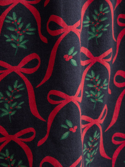 JoJo Maman Bébé Navy Blue Bow & Mistletoe Bow Printed Jersey Dress - image 3