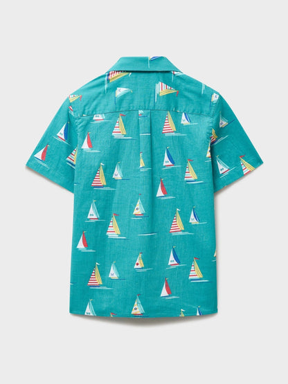 Dsiney Kidz - Crew Clothing Blue Sailing Boat Print Linen-Blend Resort Shirt image 2