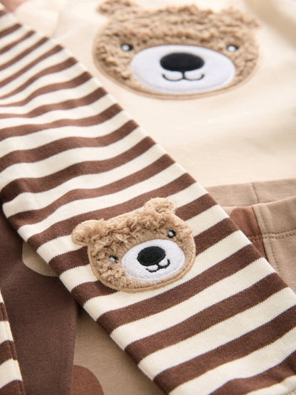 Brown/Cream 3 Pack Snuggle Pyjamas (9mths-6yrs)