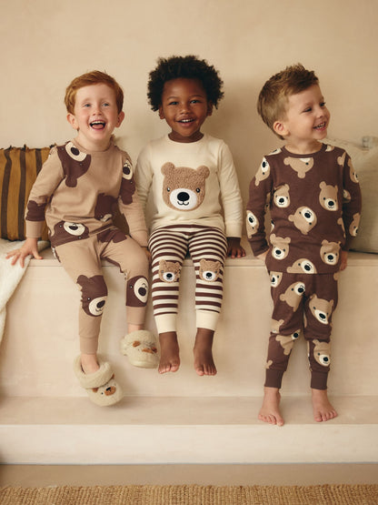 Brown/Cream 3 Pack Snuggle Pyjamas (9mths-6yrs)