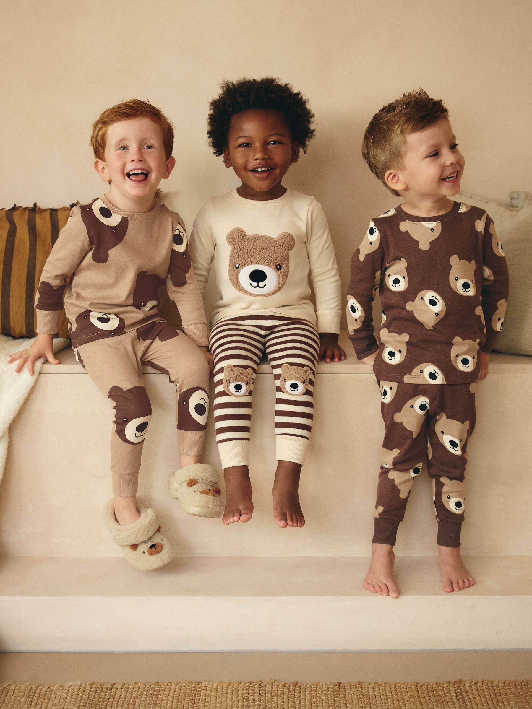 Brown/Cream Snuggle Pyjamas 3 Pack (9mths-6yrs) image 3