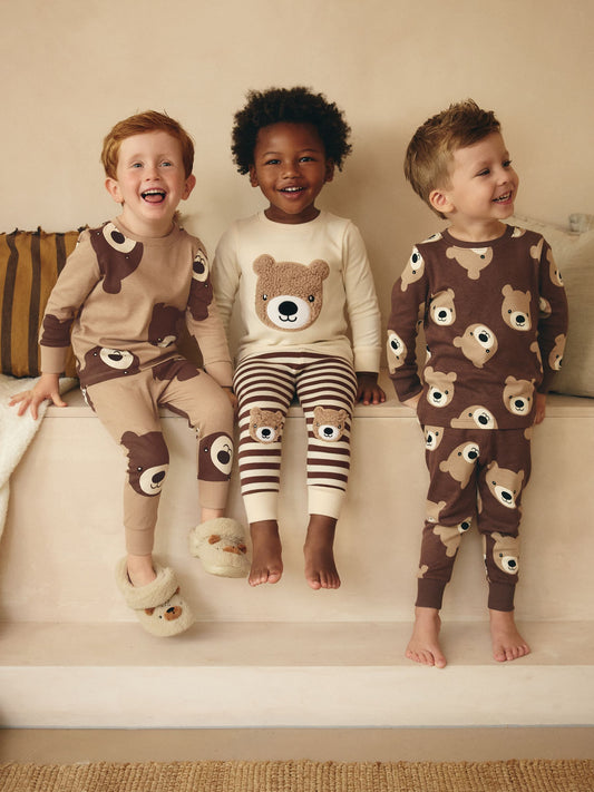 Brown/Cream Snuggle Pyjamas 3 Pack (9mths-6yrs) image 3