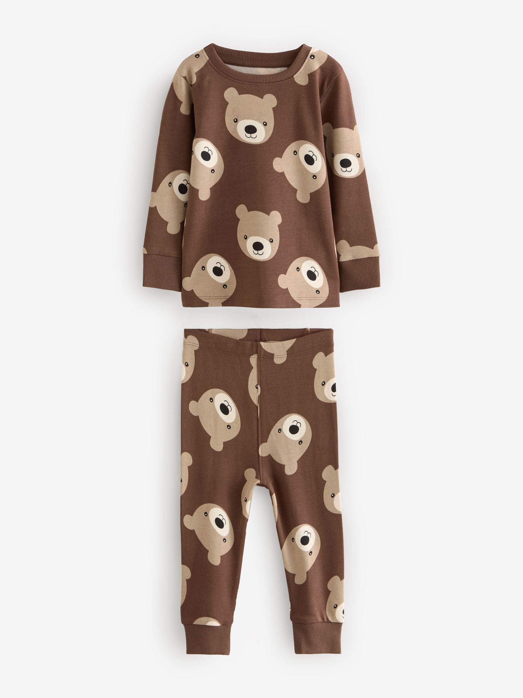 Brown/Cream Snuggle Pyjamas 3 Pack (9mths-6yrs) image 7