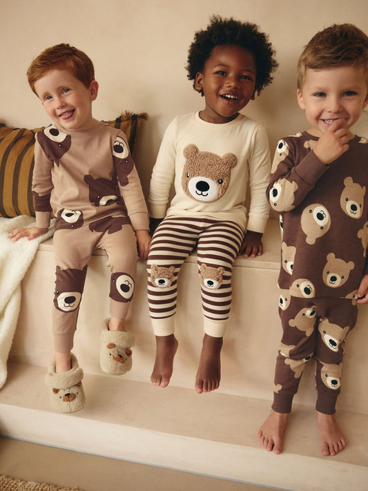 Brown/Cream Snuggle Pyjamas 3 Pack (9mths-6yrs) image 1