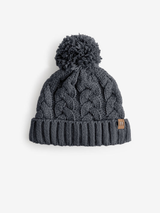 Charcoal Grey Cable Knit Pom Hat (1-16yrs) image 1