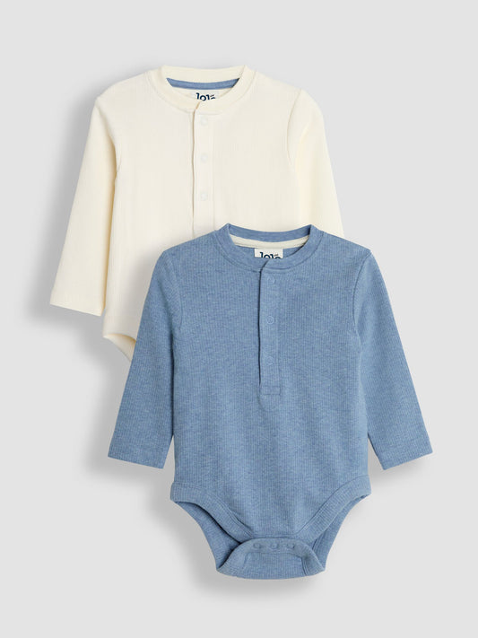 JoJo Maman Bébé Blue Ribbed Bodies 2 Pack image 1