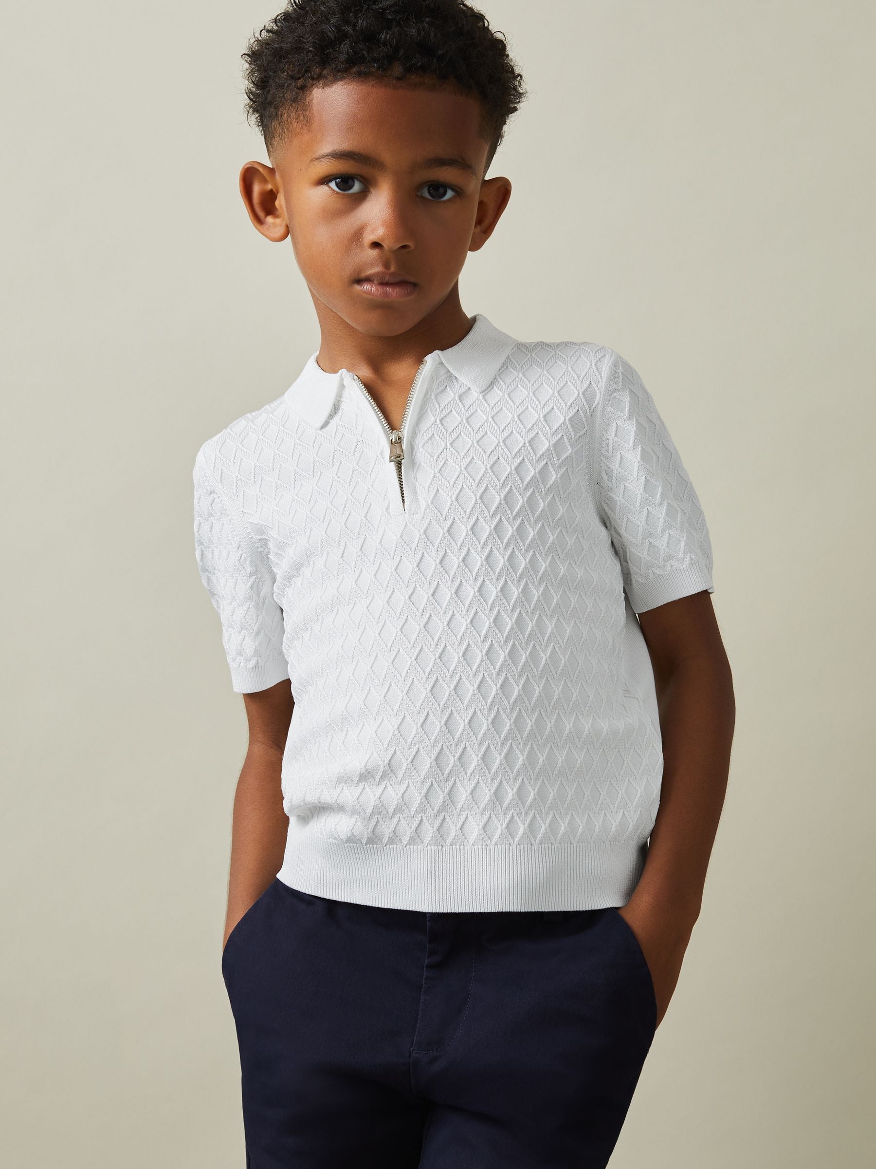 Dsiney Kidz - Reiss White Rizzo 3-9 yrs Half-Zip Knitted Polo Shirt image 3