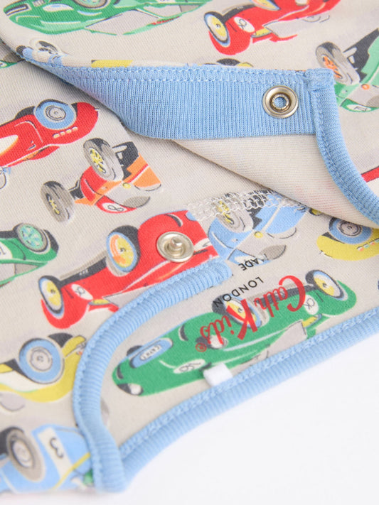 Blue/Green Cath Kidston Cars Baby 100% Cotton Sleepsuits 3 Pack image 3