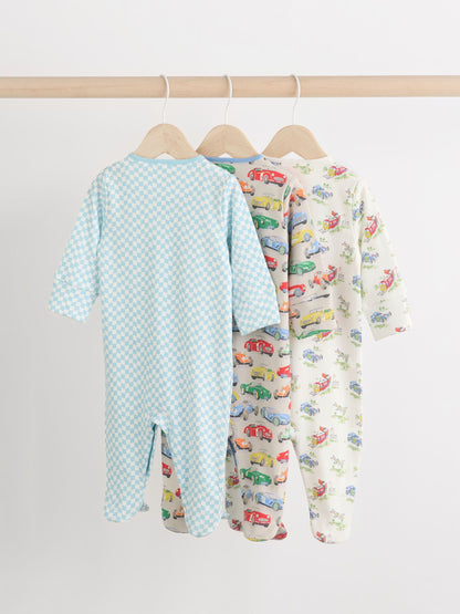 Blue/Green Cath Kidston Cars Baby 100% Cotton Sleepsuits 3 Pack image 3