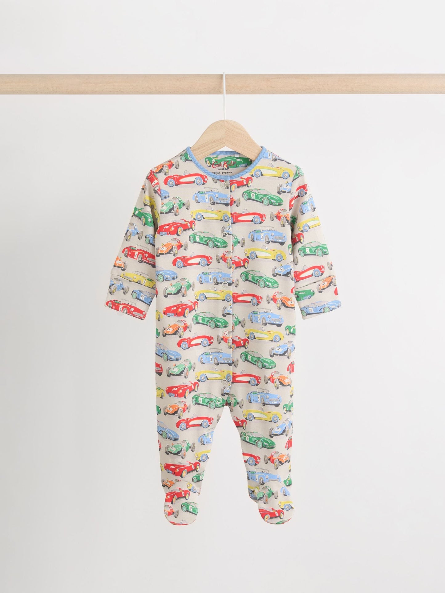 Blue/Green Cath Kidston Cars Baby 100% Cotton Sleepsuits 3 Pack image 6