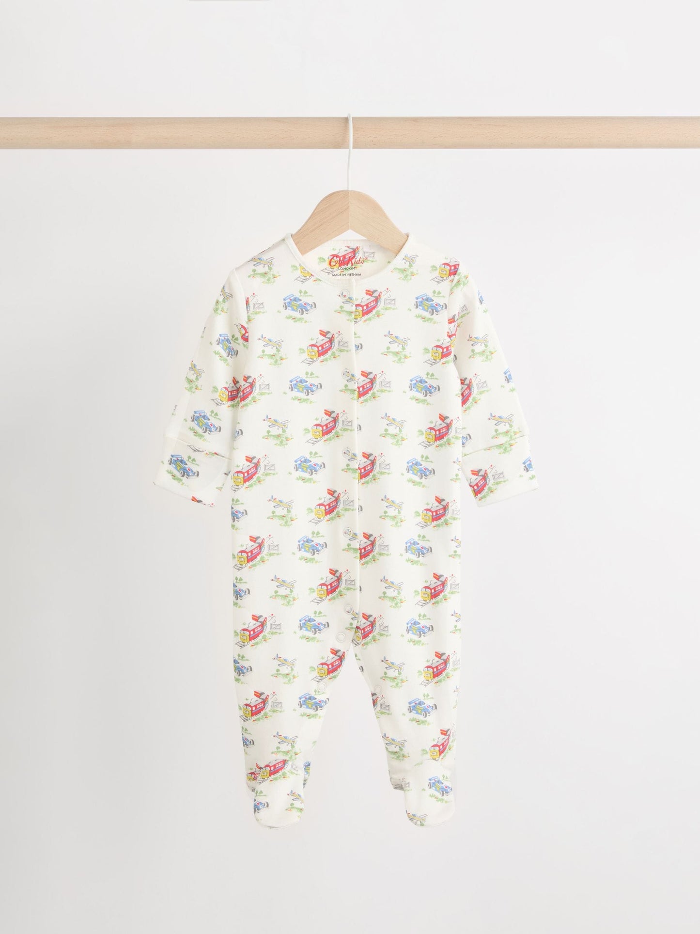 Blue/Green Cath Kidston Cars Baby 100% Cotton Sleepsuits 3 Pack image 7