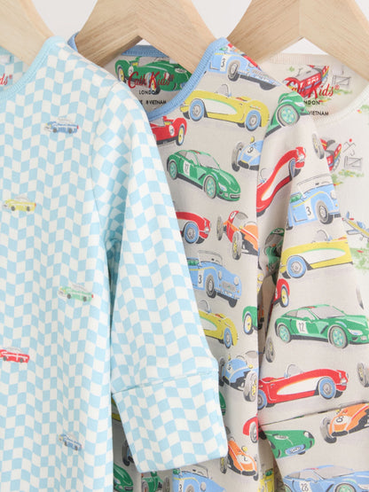 Blue/Green Cath Kidston Cars Baby 100% Cotton Sleepsuits 3 Pack image 8