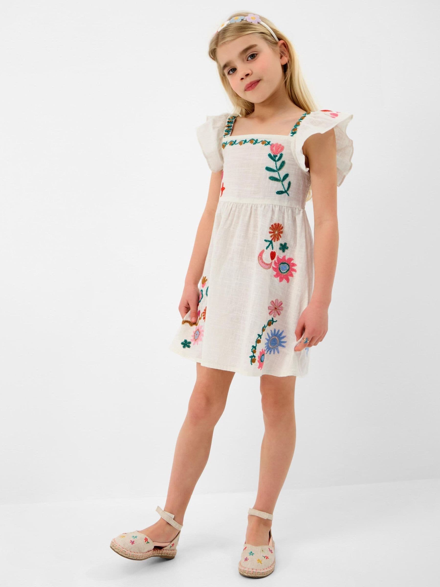 Angels By Accessorize White Girls Embroidered Cotton Dress image 1