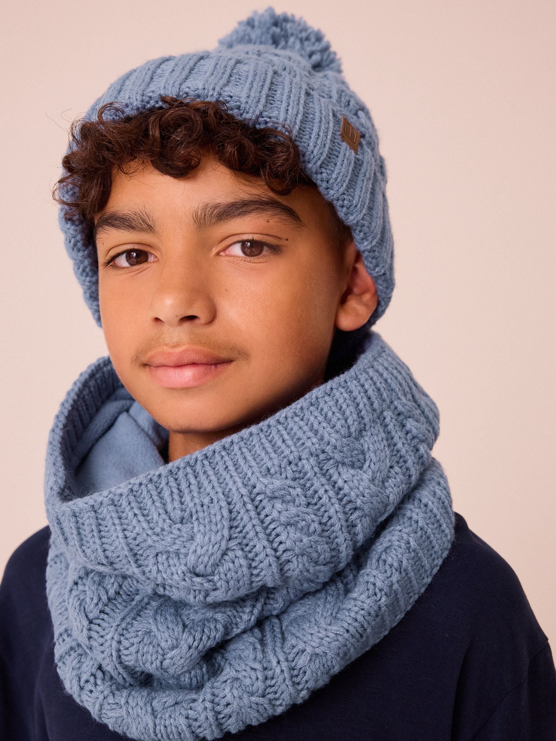 Mineral Blue Cable Knit Pom Hat (1-16yrs) image 3
