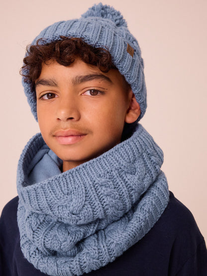 Mineral Blue Cable Knit Pom Hat (1-16yrs) image 3