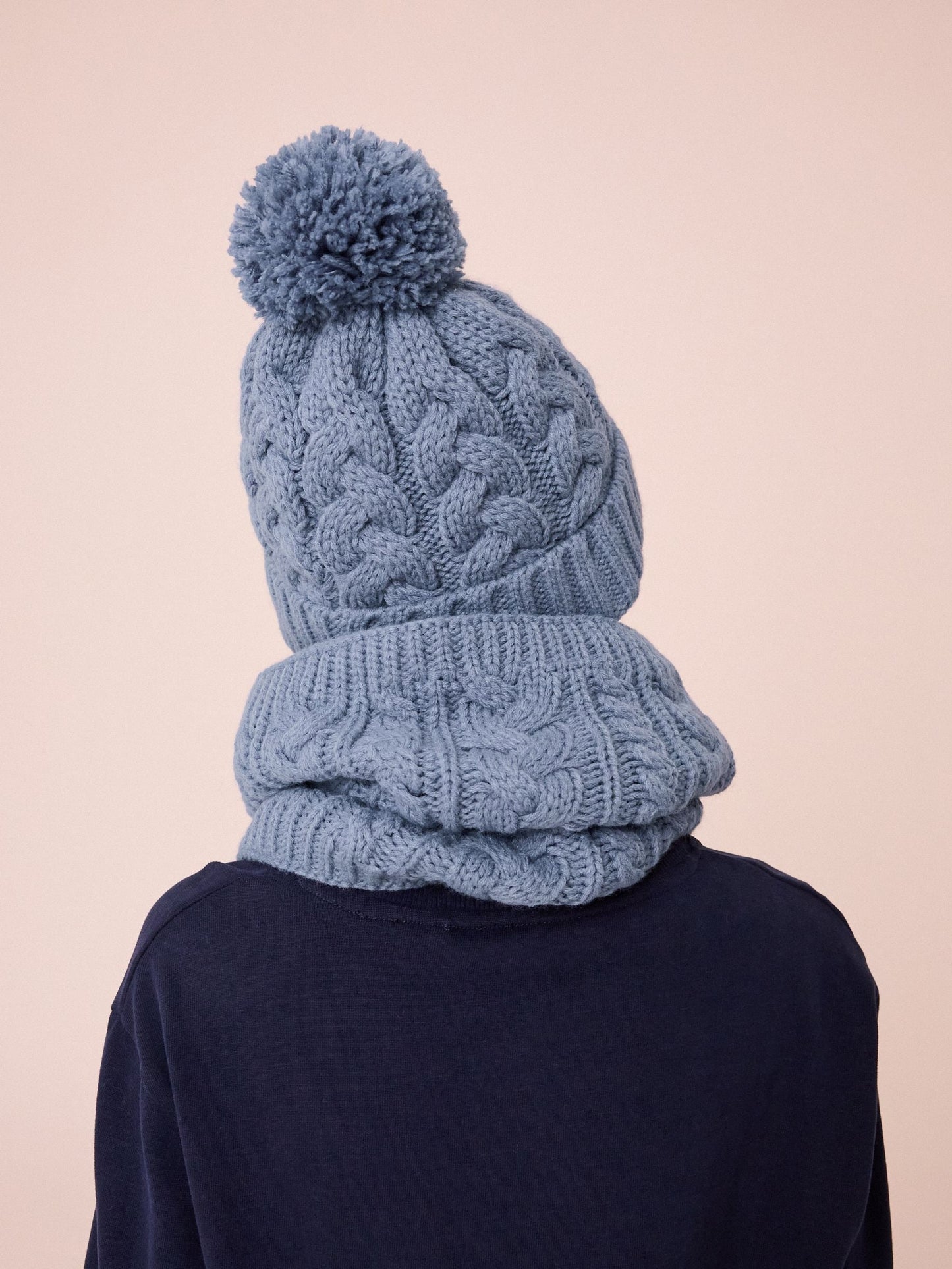 Mineral Blue Cable Knit Pom Hat (1-16yrs) image 4