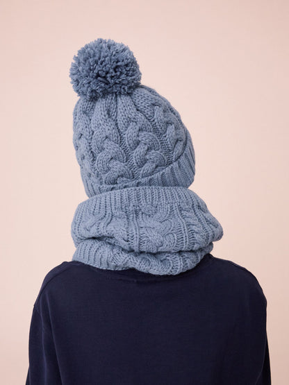 Mineral Blue Cable Knit Pom Hat (1-16yrs) image 4