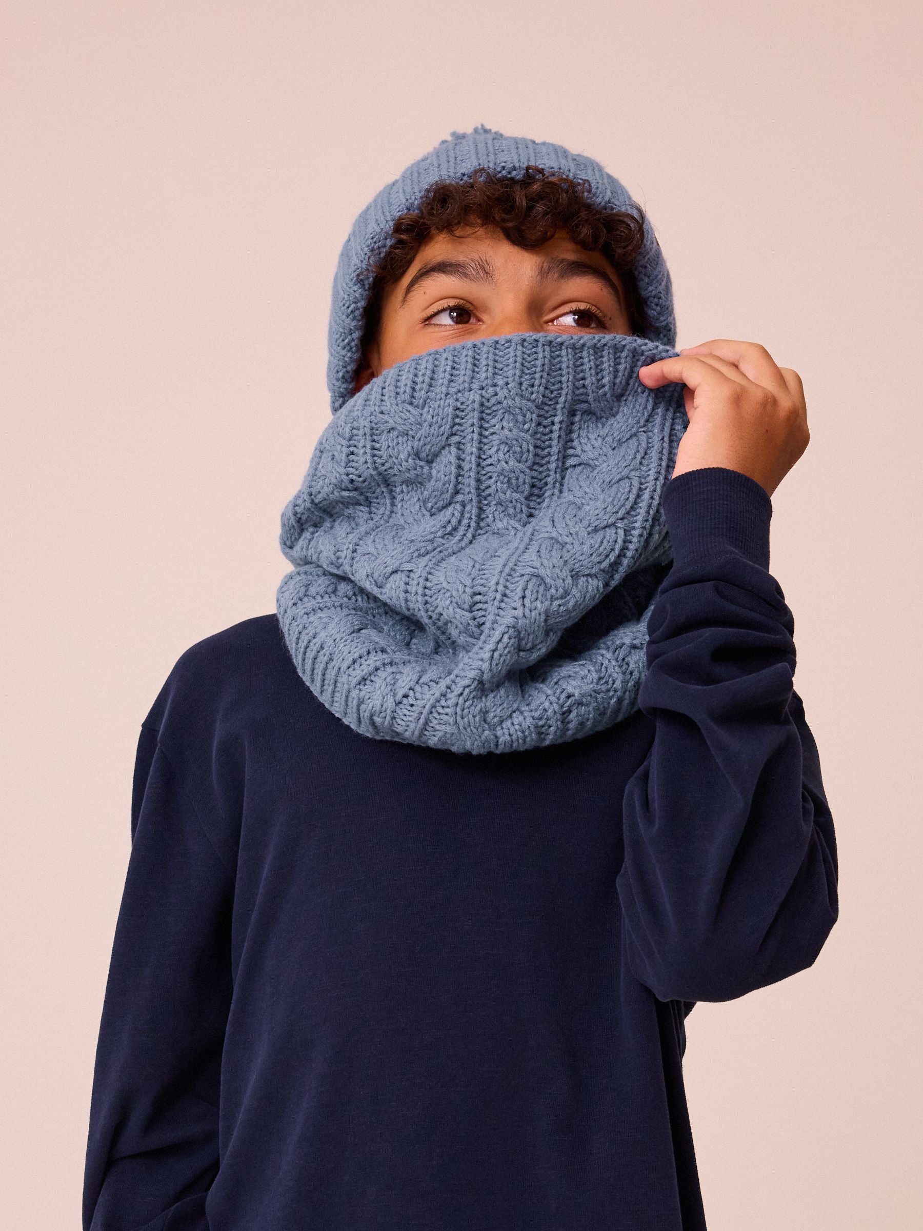 Mineral Blue Cable Knit Pom Hat (1-16yrs) image 5