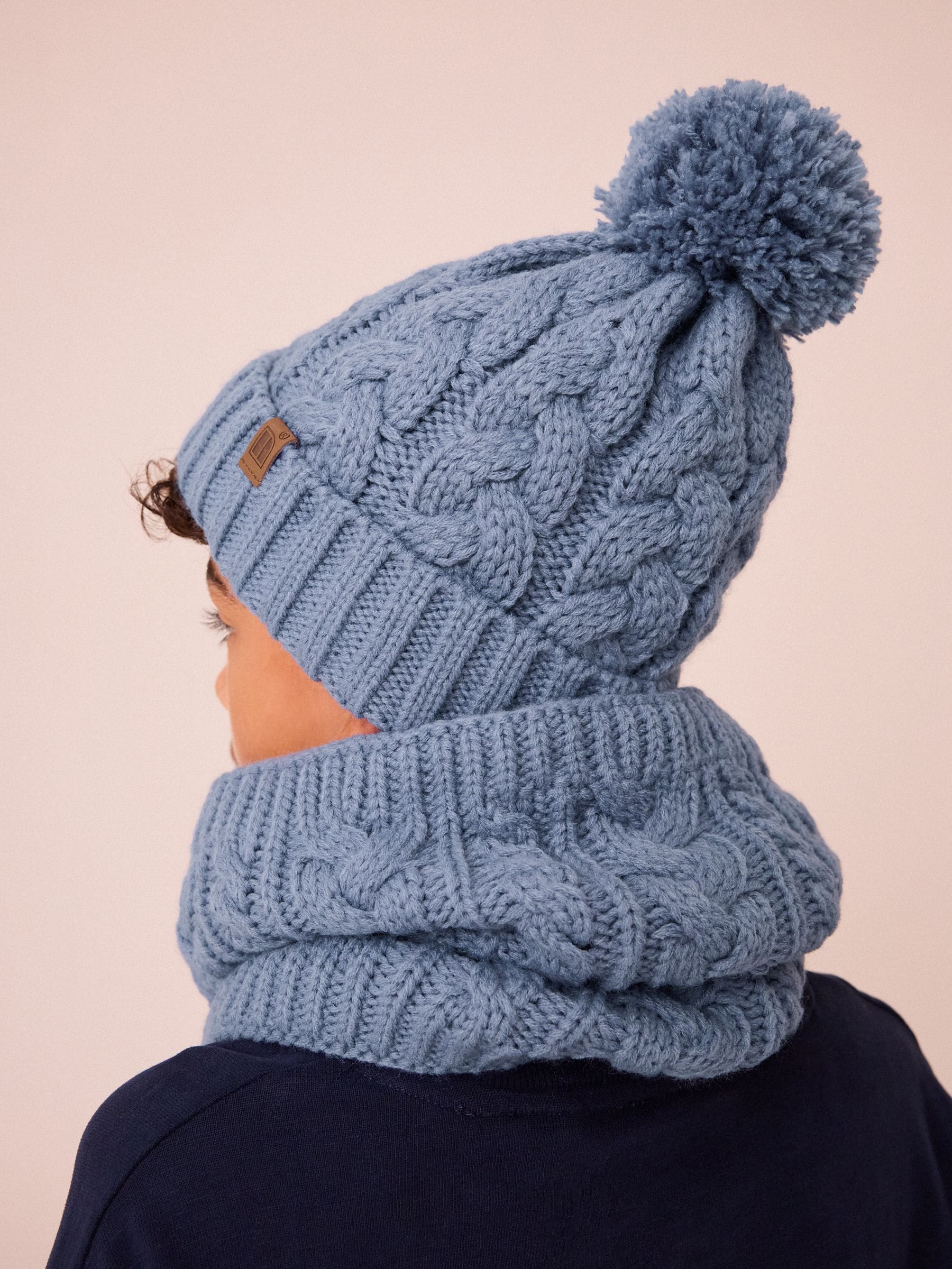 Mineral Blue Cable Knit Pom Hat (1-16yrs) image 6