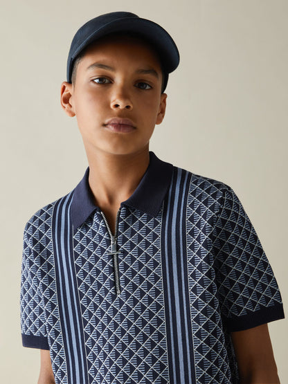Dsiney Kidz - Reiss Navy/Airforce Blue Sanderson 9-13 yrs Diamond Stitch Half-Zip Polo Shirt image 1