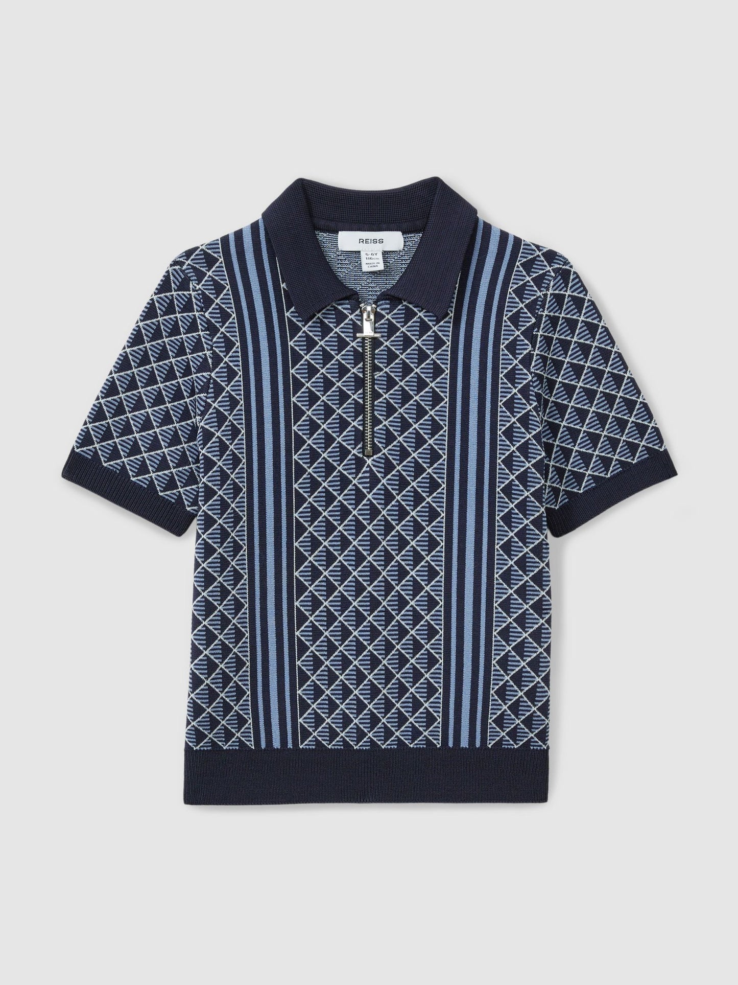 Dsiney Kidz - Reiss Navy/Airforce Blue Sanderson 9-13 yrs Diamond Stitch Half-Zip Polo Shirt image 2