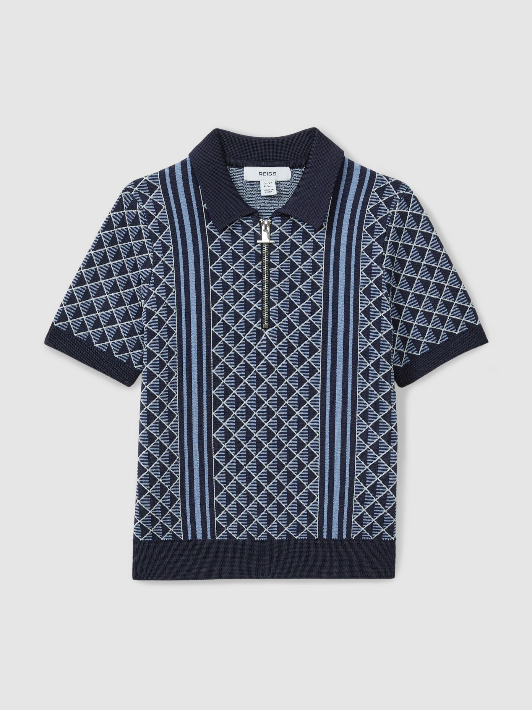 Dsiney Kidz - Reiss Navy/Airforce Blue Sanderson 9-13 yrs Diamond Stitch Half-Zip Polo Shirt image 2