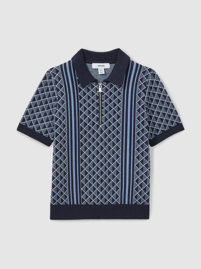 Dsiney Kidz - Reiss Navy/Airforce Blue Sanderson 9-13 yrs Diamond Stitch Half-Zip Polo Shirt image 2