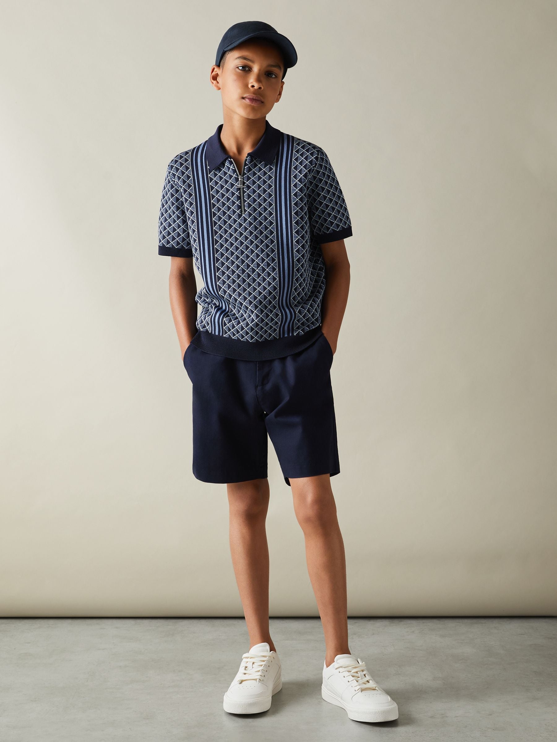 Dsiney Kidz - Reiss Navy/Airforce Blue Sanderson 9-13 yrs Diamond Stitch Half-Zip Polo Shirt image 3