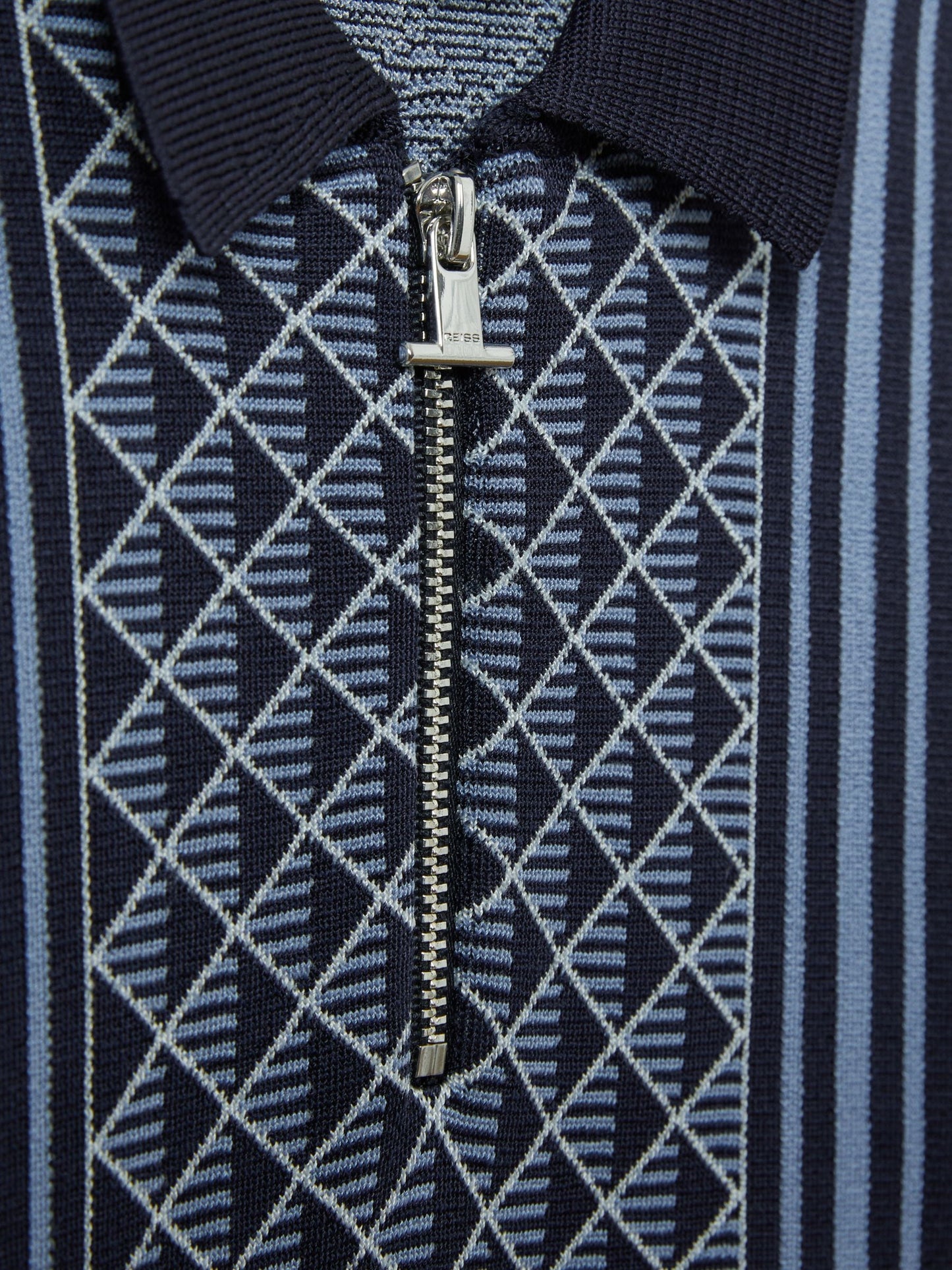 Dsiney Kidz - Reiss Navy/Airforce Blue Sanderson 9-13 yrs Diamond Stitch Half-Zip Polo Shirt image 4