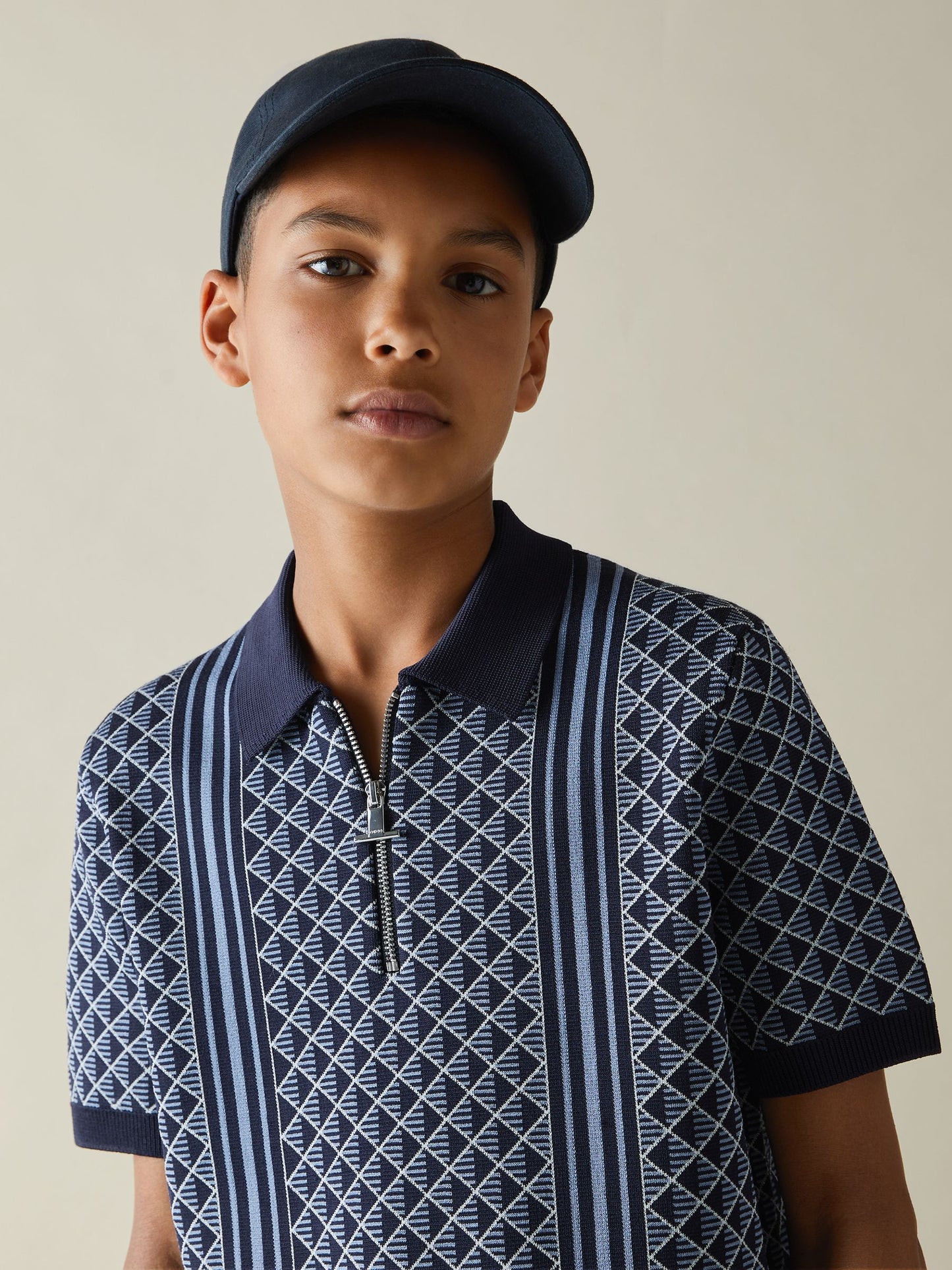 Dsiney Kidz - Reiss Navy/Airforce Blue Sanderson 3-9 yrs Diamond Stitch Half-Zip Polo Shirt image 3