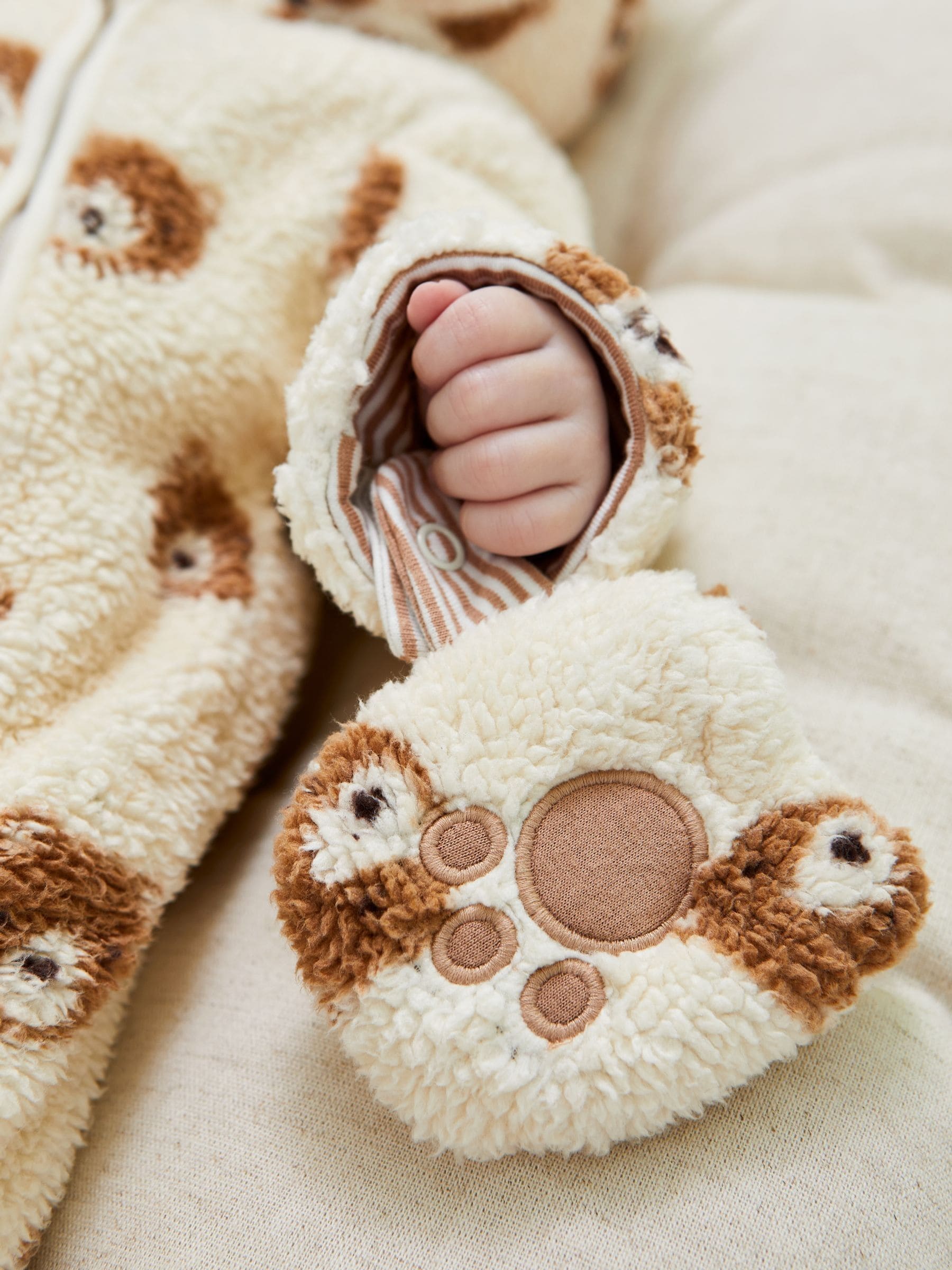 JoJo Maman Bébé Cream Bear Print Cosy Pramsuit image 3