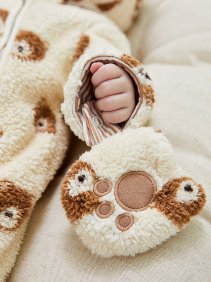 JoJo Maman Bébé Cream Bear Print Cosy Pramsuit image 3