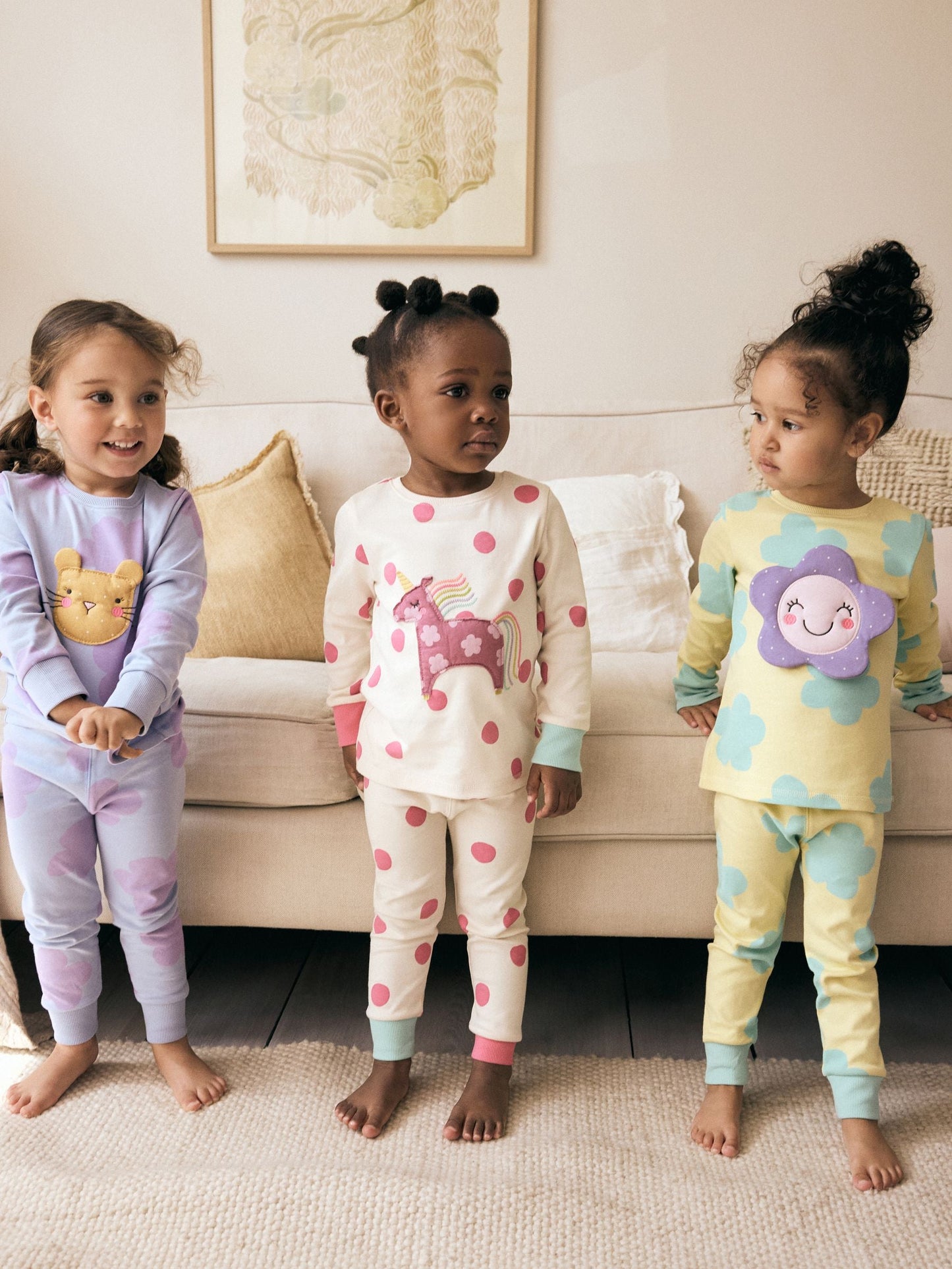 Pastel Cat/ Unicorn/ Flower Long Sleeve Snuggle Pyjamas 3 Pack (9mths-16yrs)