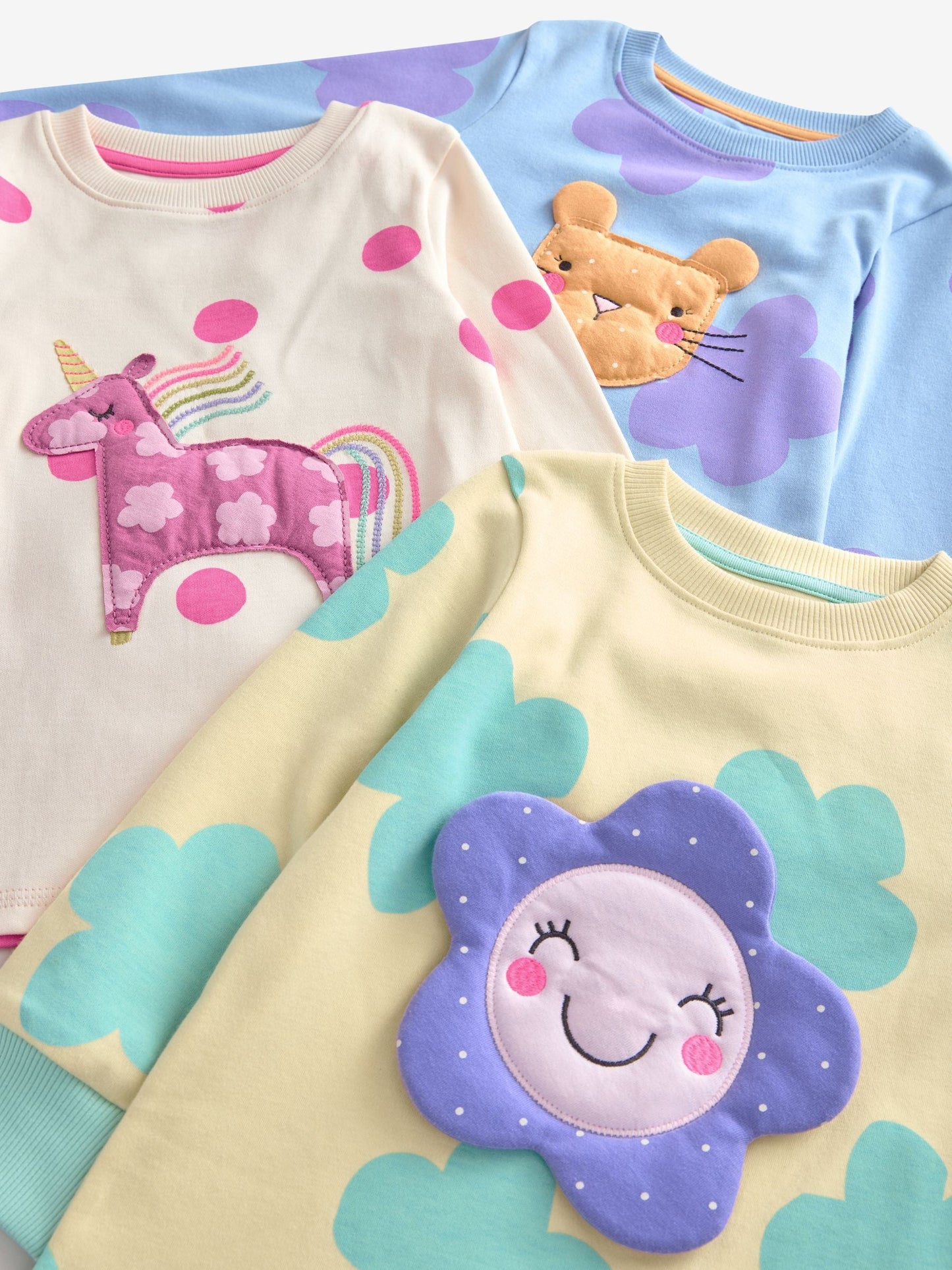 Pastel Cat/ Unicorn/ Flower Long Sleeve Snuggle Pyjamas 3 Pack (9mths-16yrs)